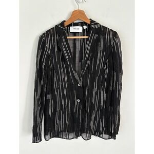 Per Se by Carlisle Sheer Linen Silk Stripe Blazer Jacket Black White Size 4